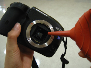 ブロアーで吹く