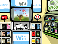 自動販売機で缶ジュースを買うの図