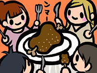 みんなでゴハンを食べる図