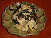 青柳貝とアサリの金時草酢味噌和え